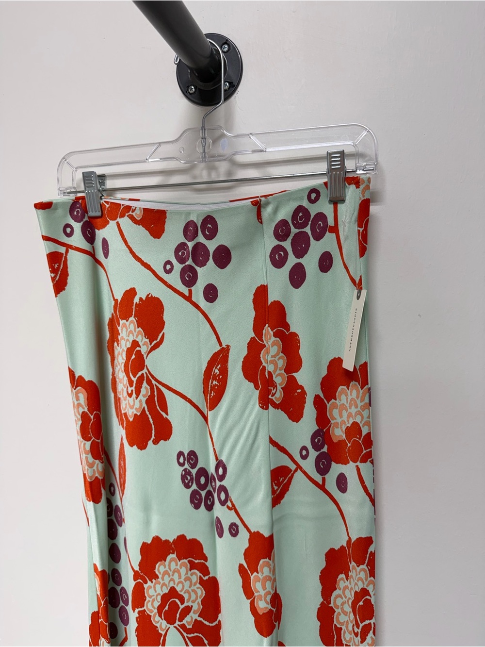 NWT By Anthropologie Floral Flounce Hem Midi Skirt Mint Orange M